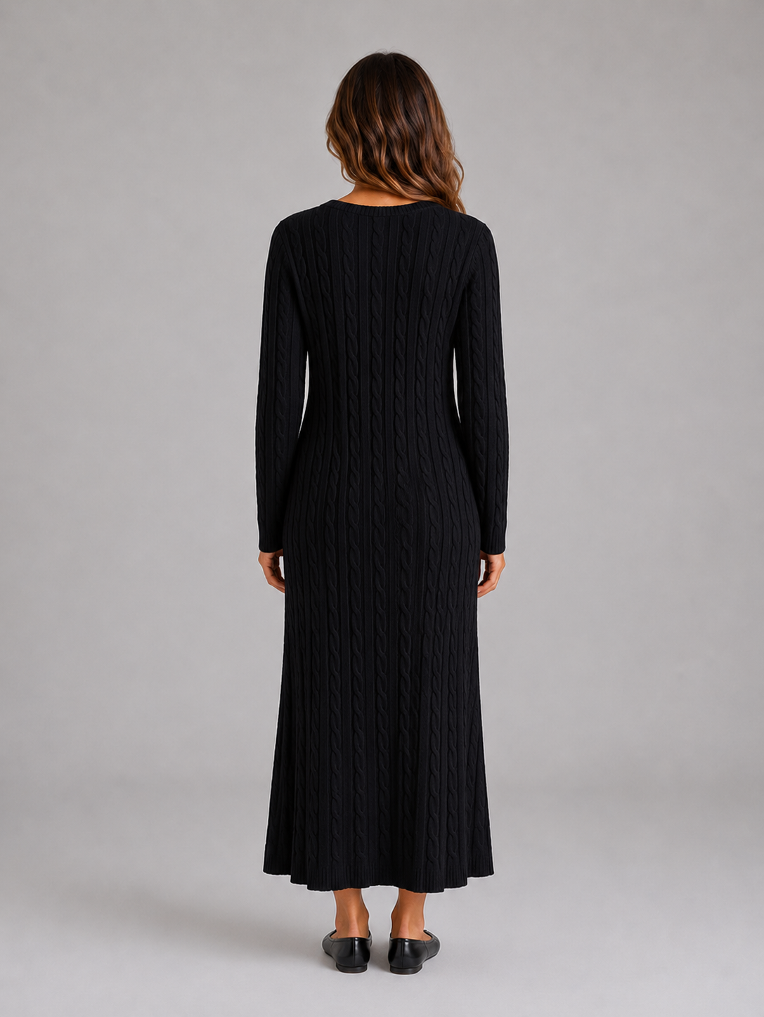 Leora cable knit long sleeve maxi dress - full look