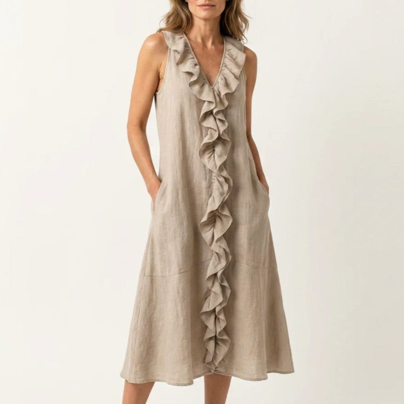 Lotte bohemian linen midi dress - front view