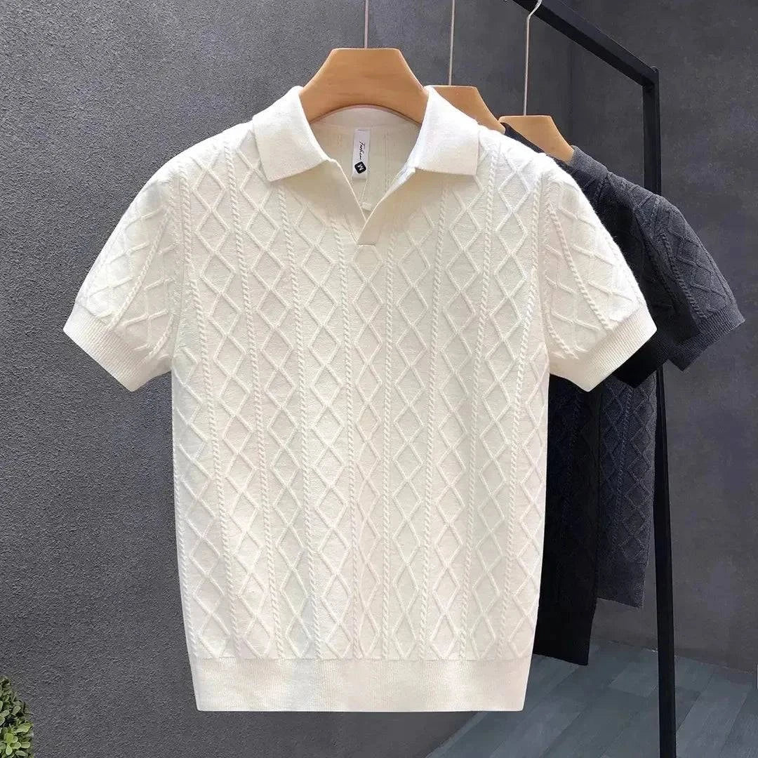 Lucan diamond-knit henley - front view