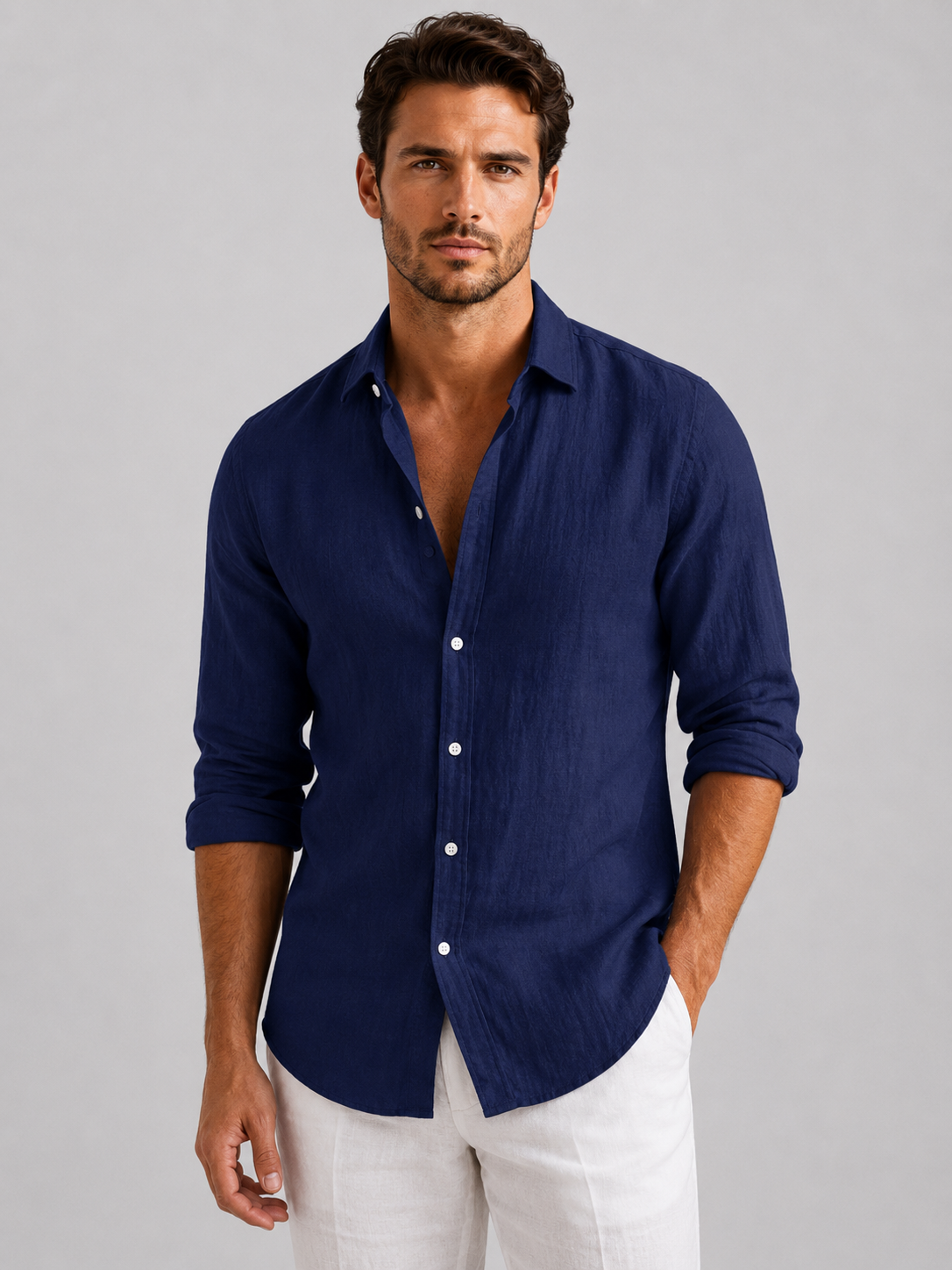 Magnus linen-look knit polo - styled view
