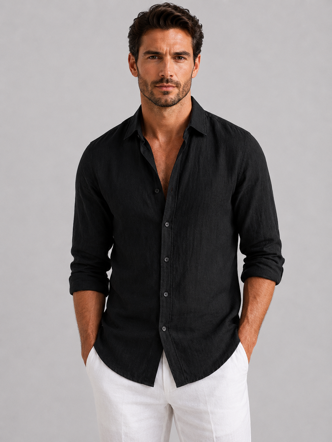 Magnus linen-look knit polo - styled view