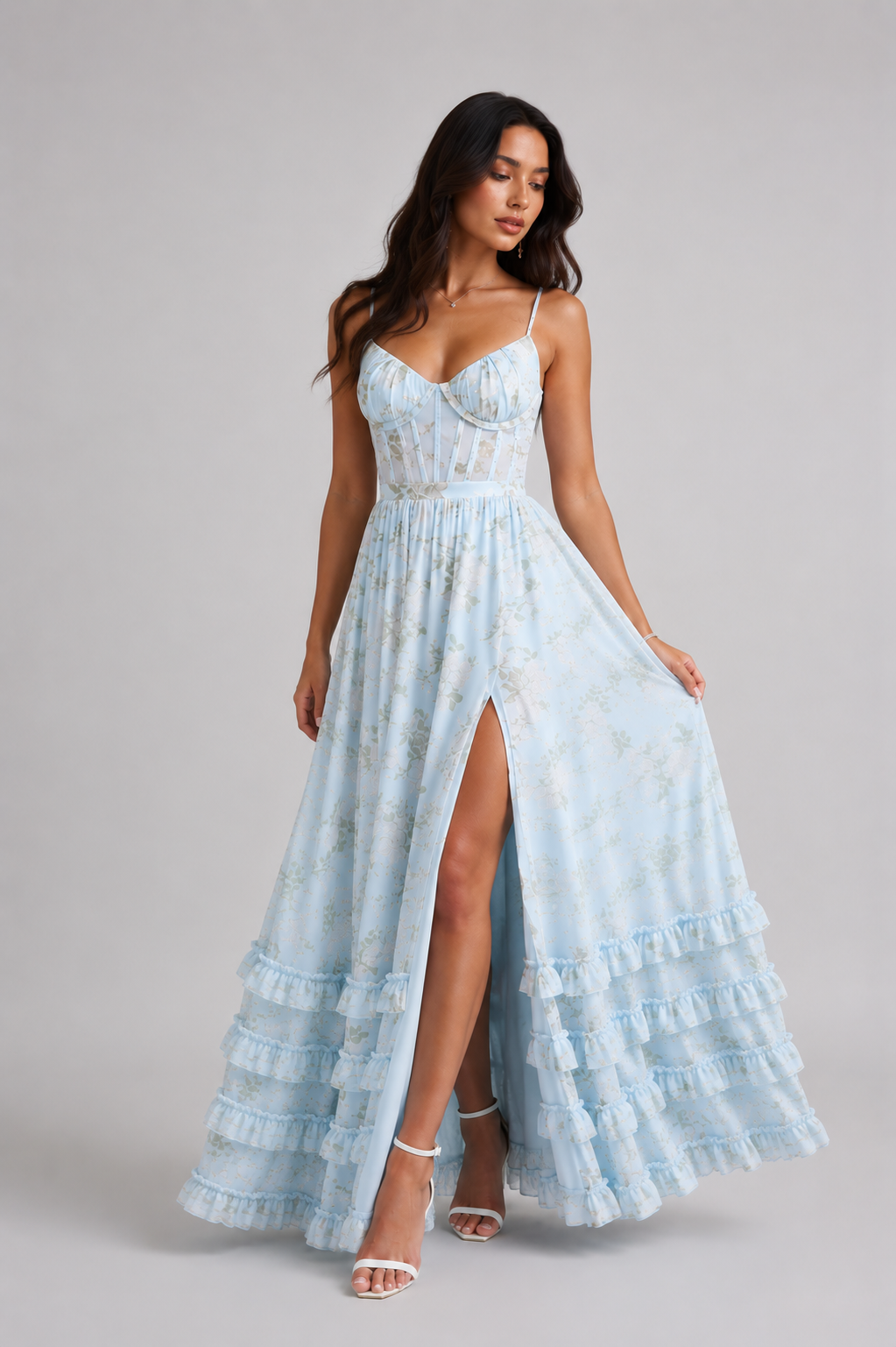 Marcella floral corset maxi dress - front view