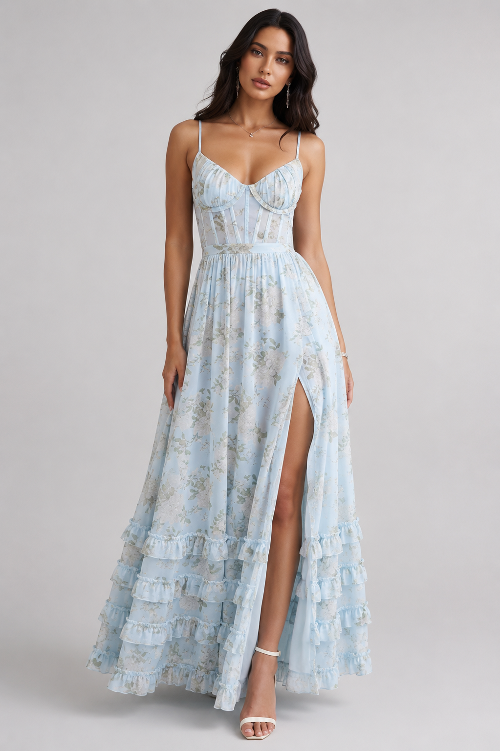 Marcella floral corset maxi dress - side view