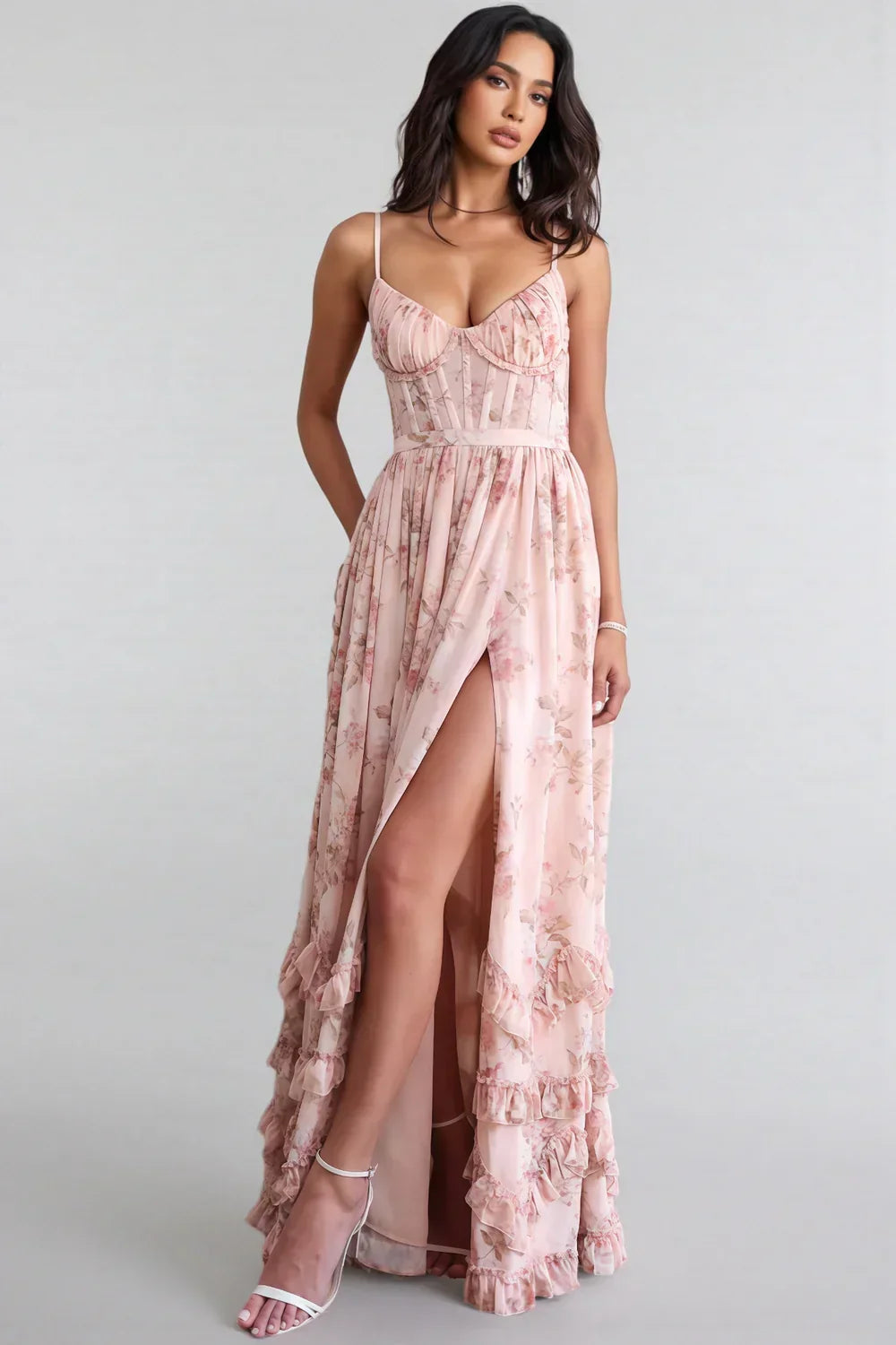 Marcella floral corset maxi dress - close up