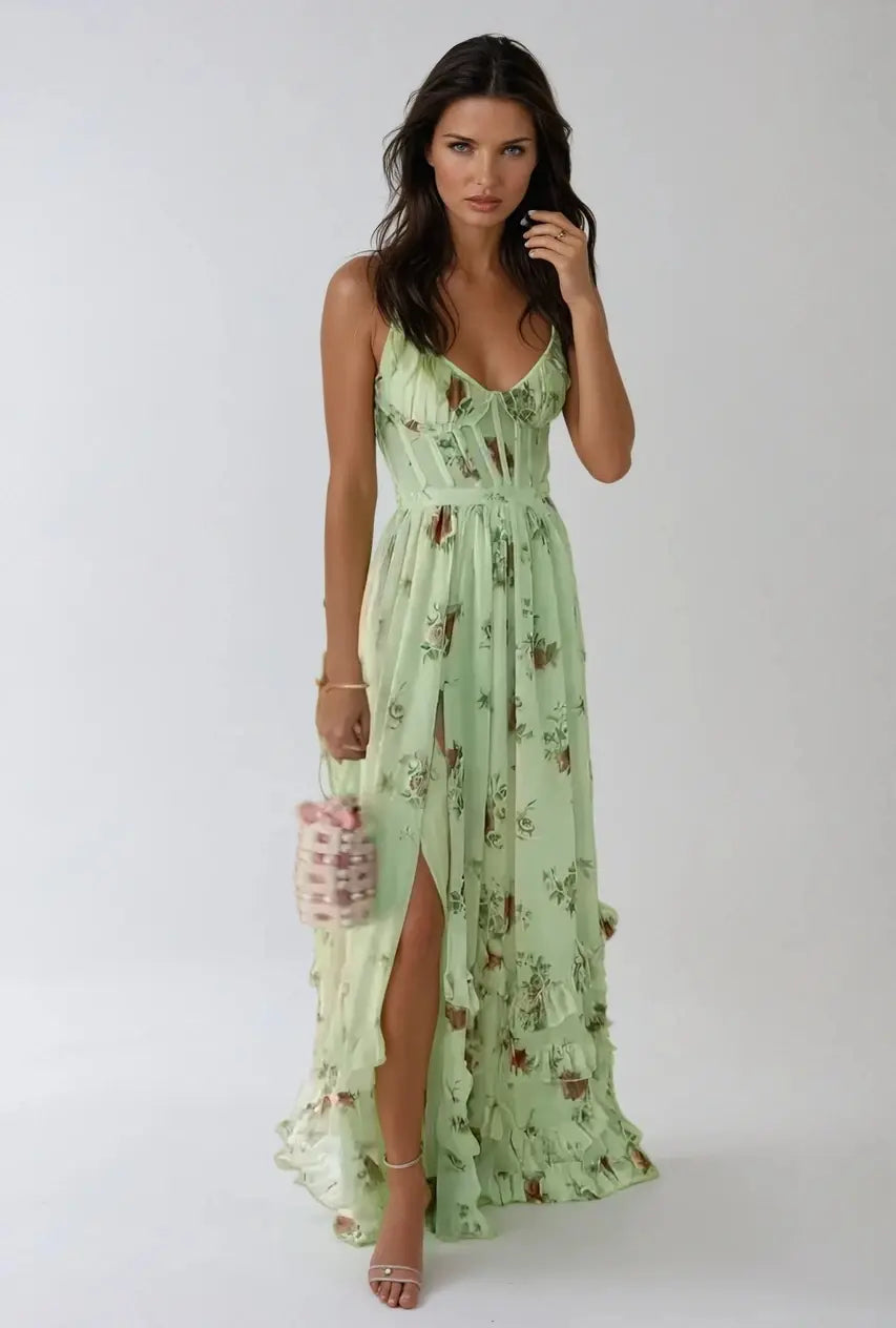 Marcella floral corset maxi dress - full look