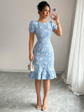 Marcella puff sleeve jacquard midi dress - colour White