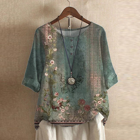 Marcelline retro floral long sleeve top - front view
