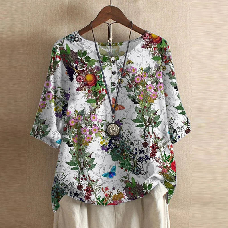 Marcelline retro floral long sleeve top - styled view