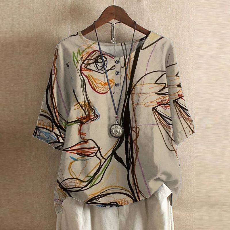 Marcelline retro floral long sleeve top - styled view