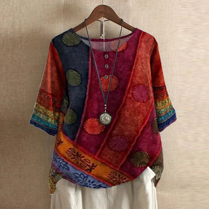Marcelline retro floral long sleeve top - detail view