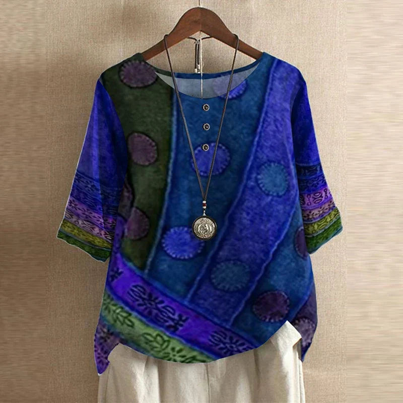 Marcelline retro floral long sleeve top - styled view