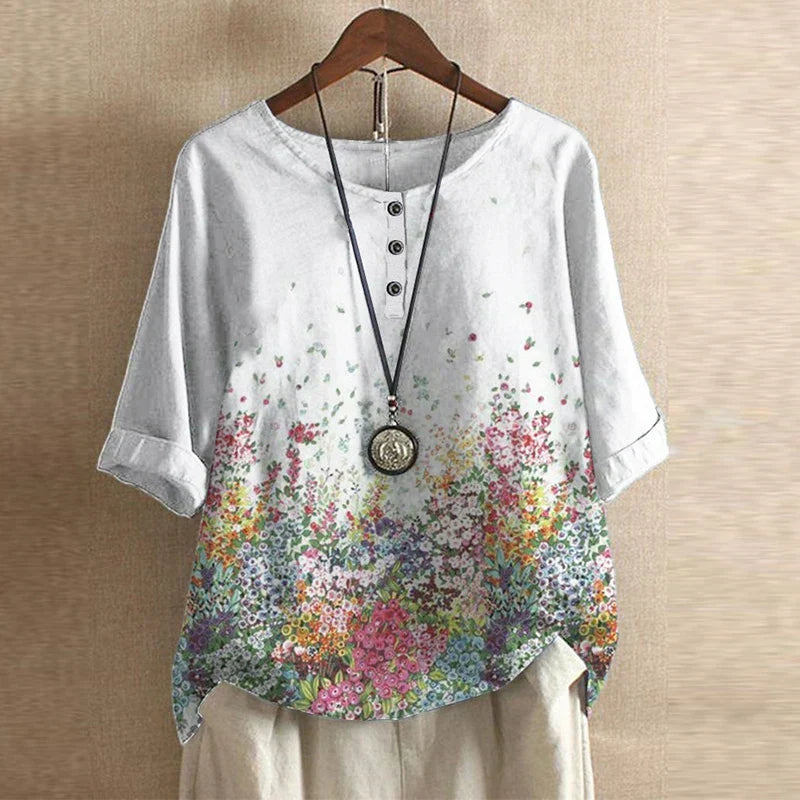 Marcelline retro floral long sleeve top - styled view