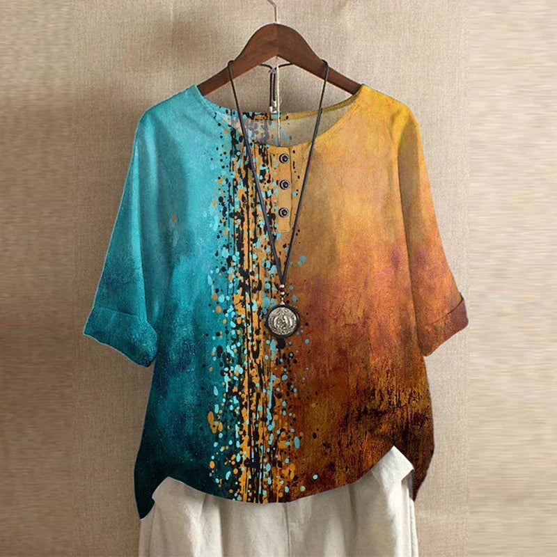 Marcelline retro floral long sleeve top - styled view