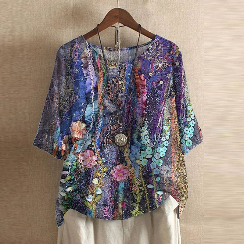 Marcelline retro floral long sleeve top - styled view