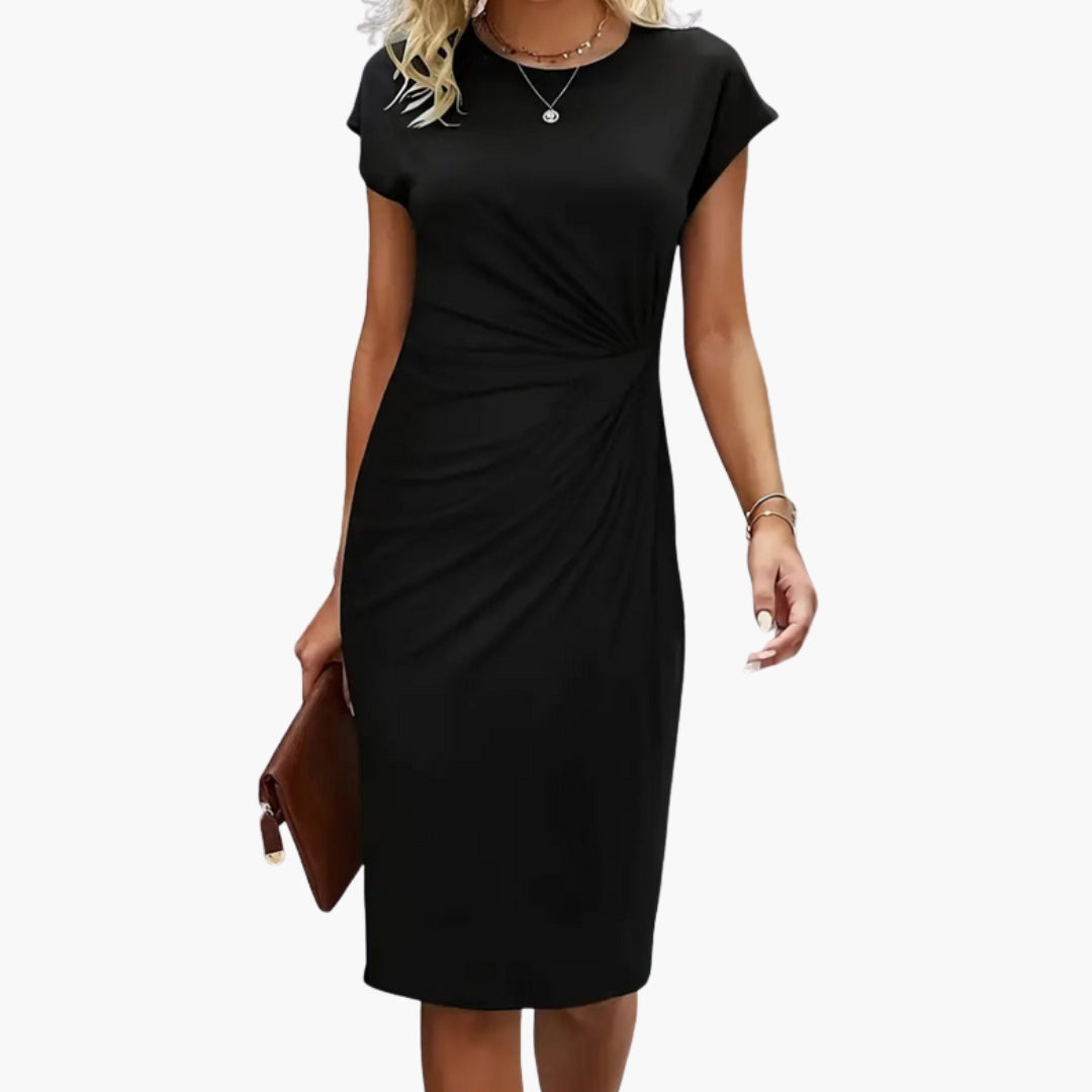 marion round neck midi dress - front view