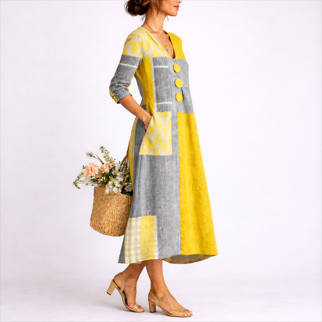 Marisa V neck patchwork midi dress - side view