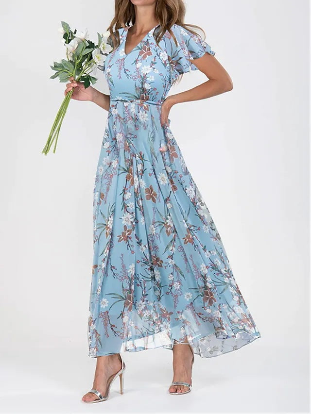 Marisela floral wedding guest maxi dress - styled outfit