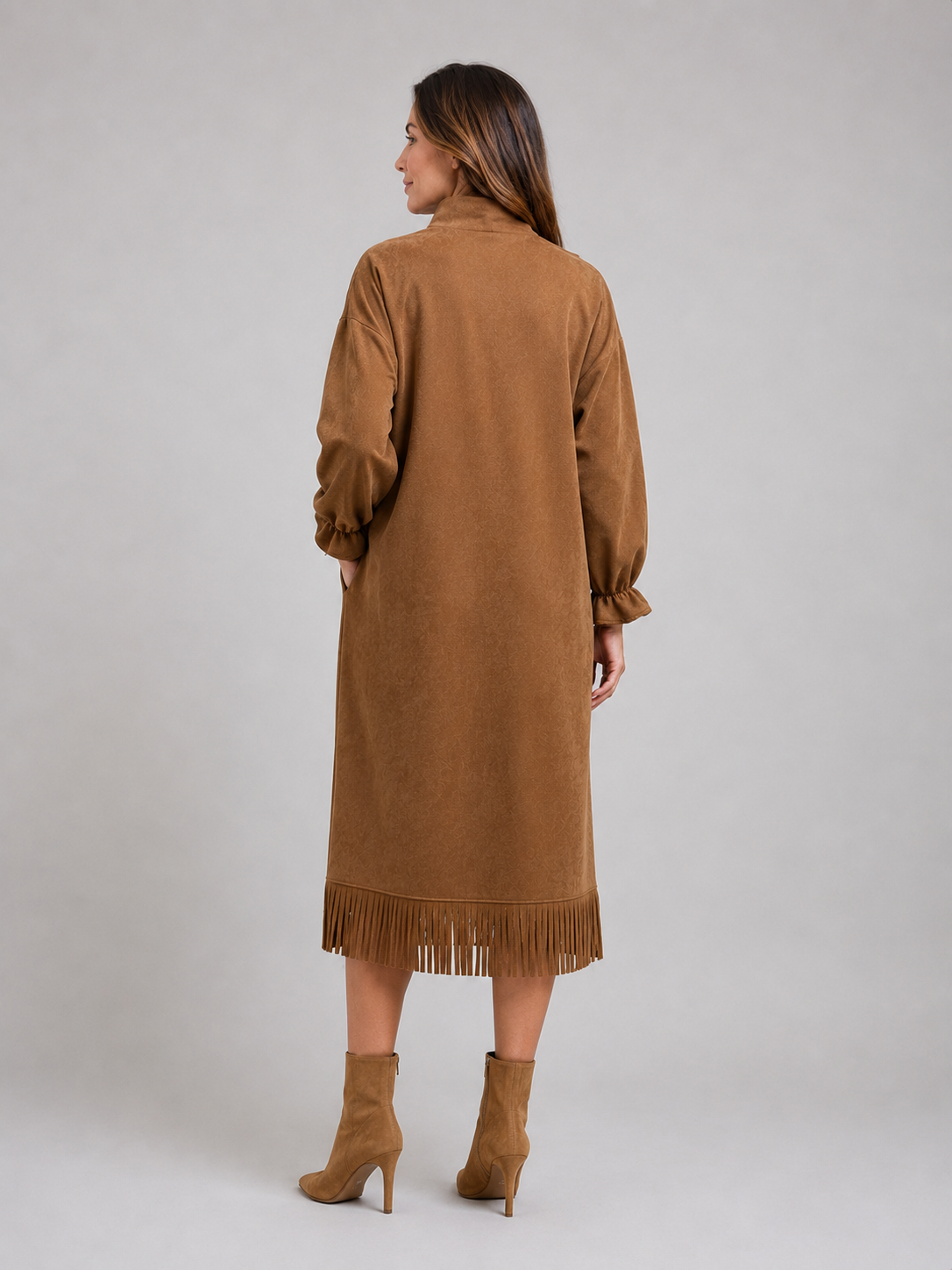 Marta suede fringe hem midi dress - side view