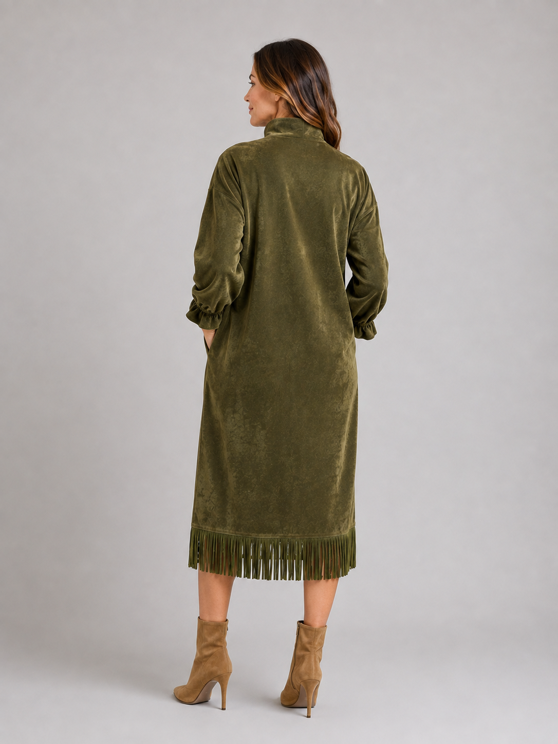 Marta suede fringe hem midi dress - styled outfit