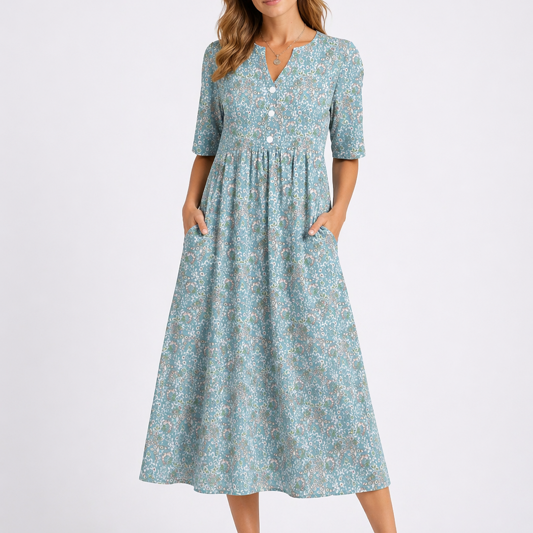 Maya floral V neck midi dress - front view