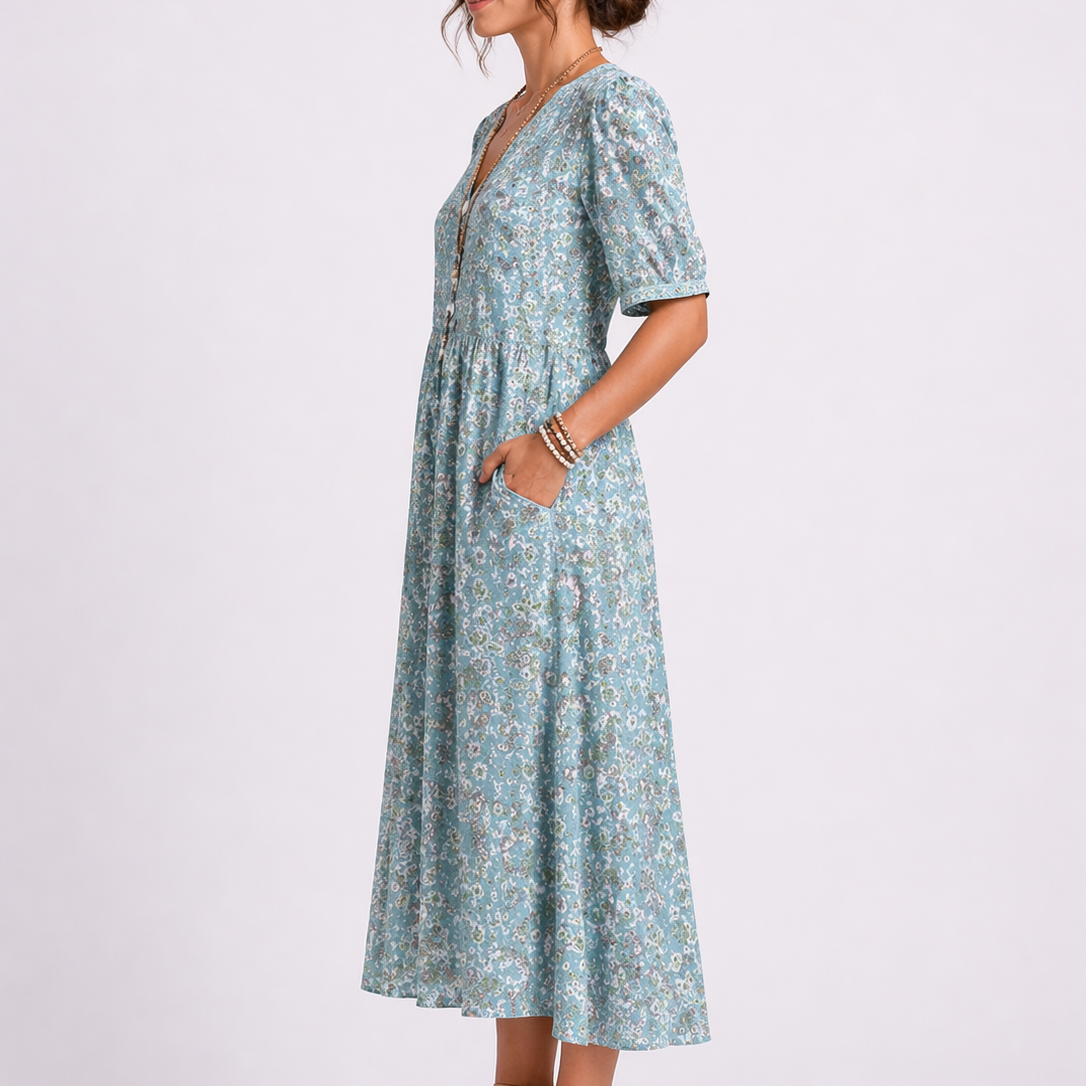 Maya floral V neck midi dress - side view