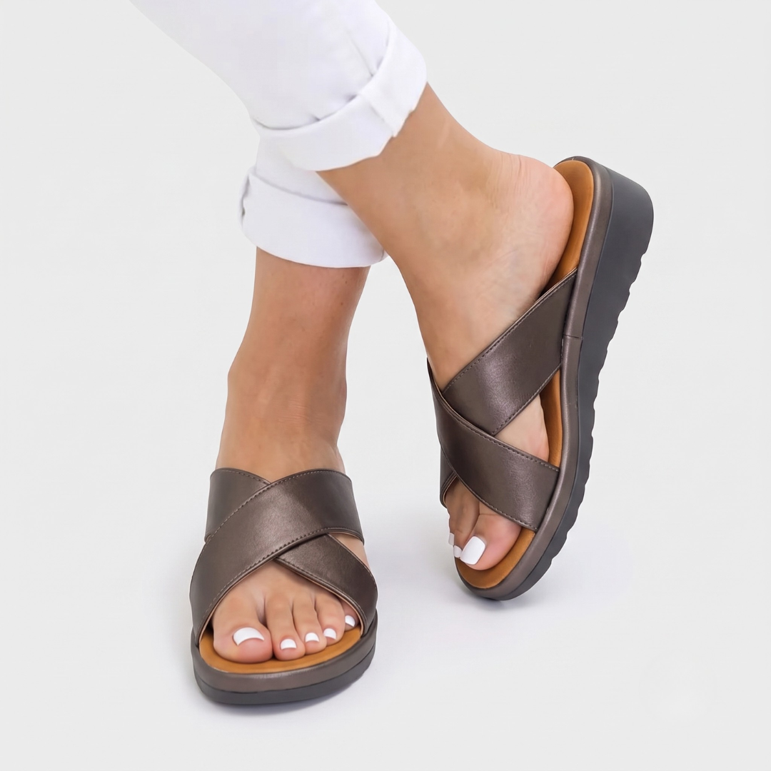 Melisande cross-strap cushioned sandals - back view