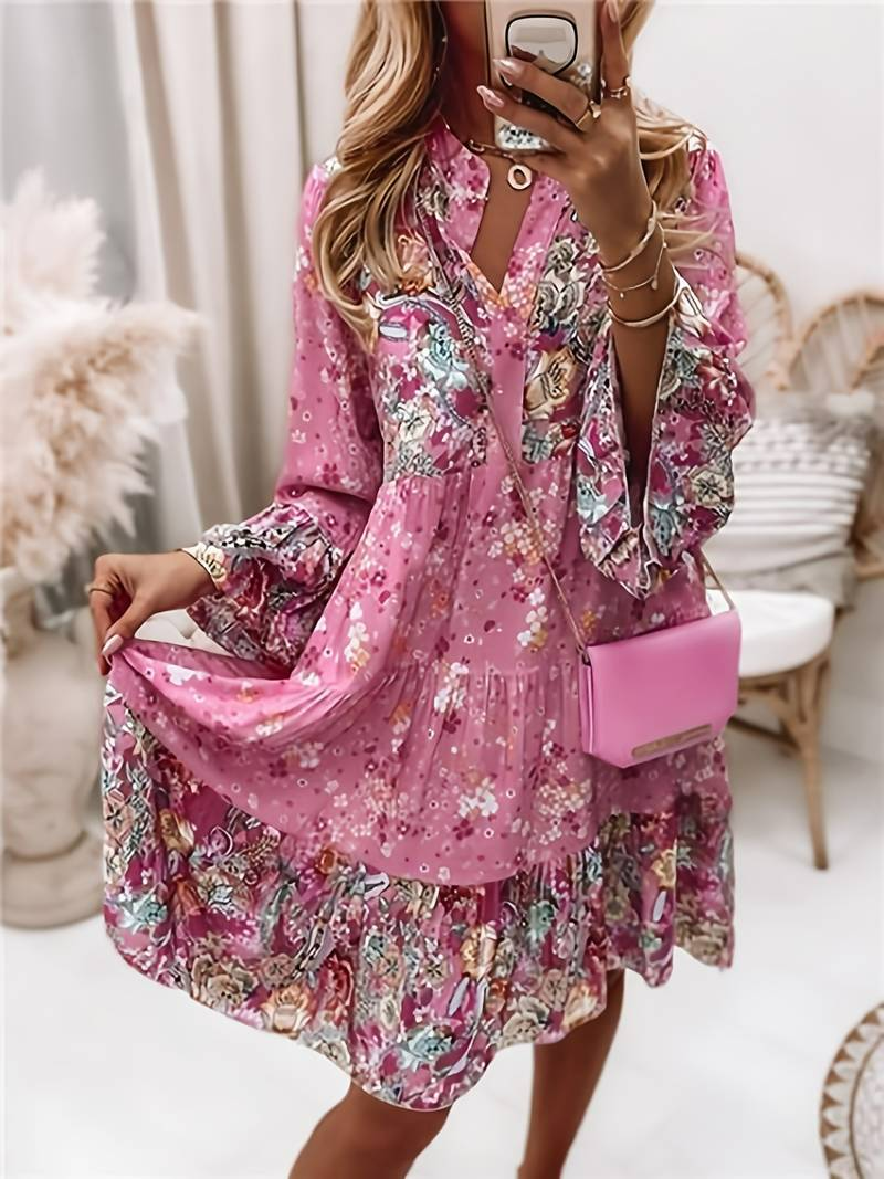Meret boho floral tiered mini dress - front view