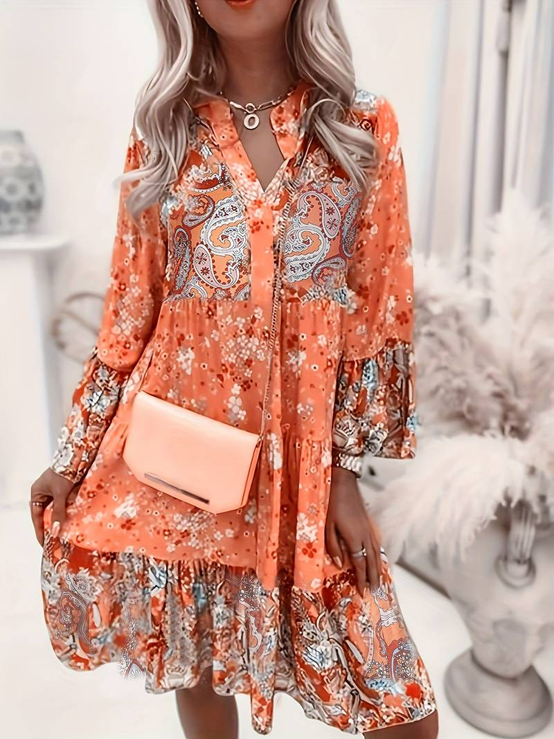 Meret boho floral tiered mini dress - back view
