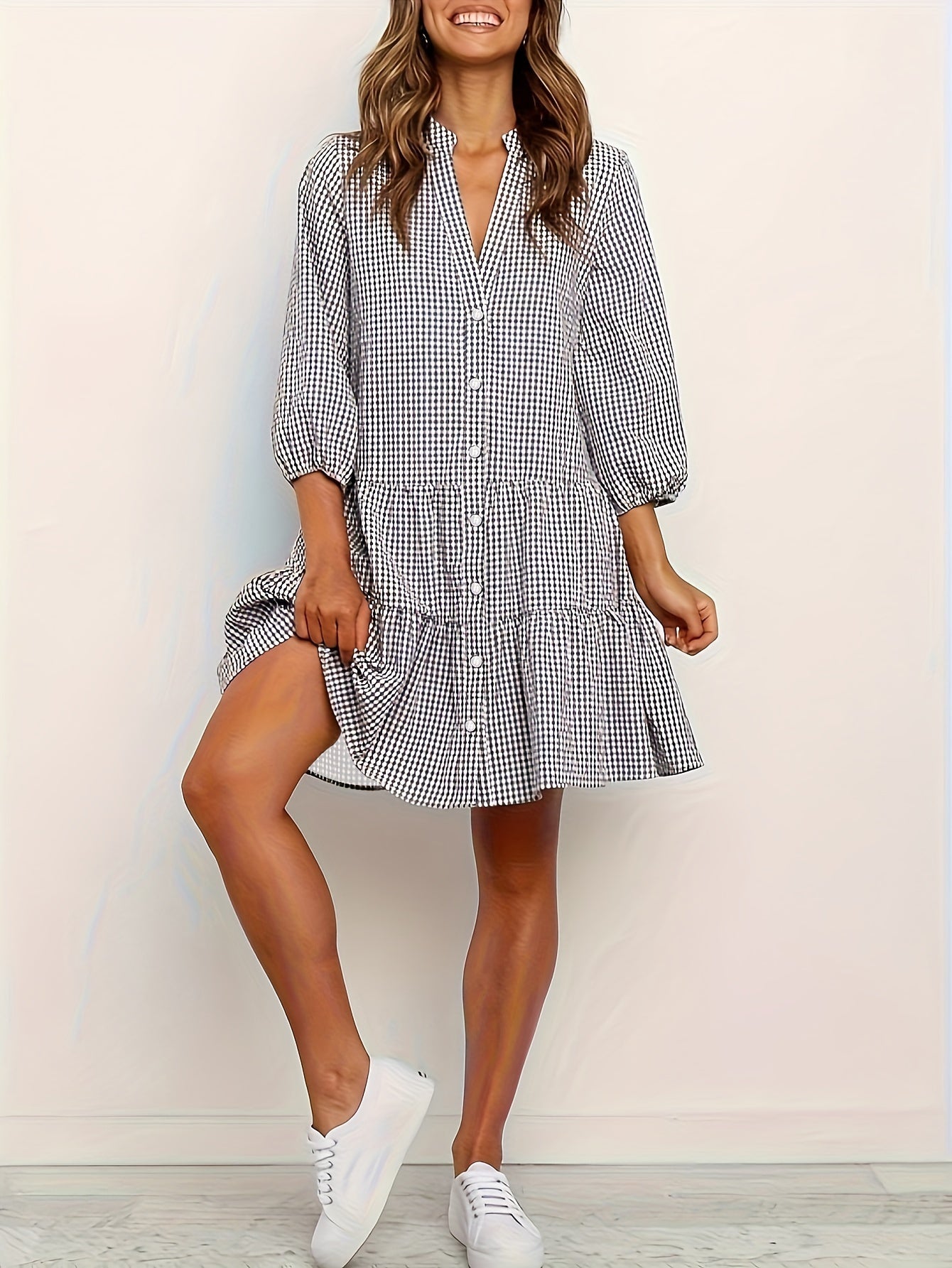 Monica button front mini dress - side view