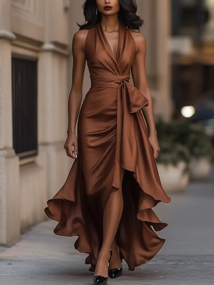 nadine halter neck maxi dress - additional angle 1