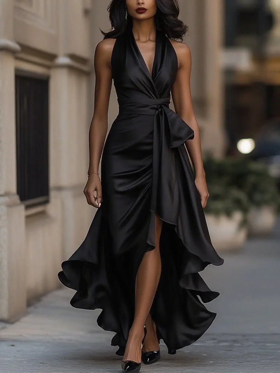 nadine halter neck maxi dress - additional angle 2