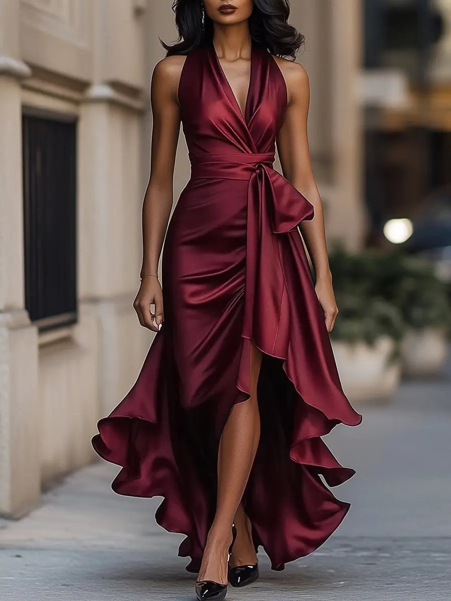 nadine halter neck maxi dress - close up