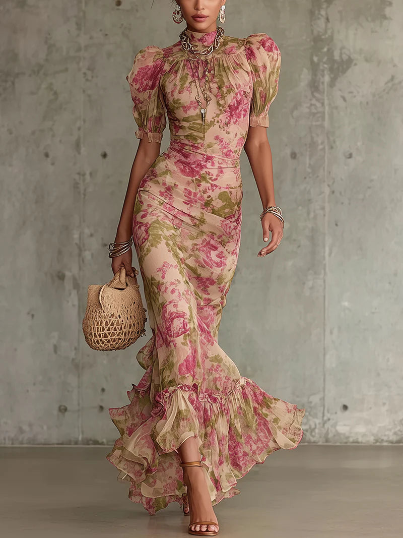 Natasha floral mock neck maxi dress - front view