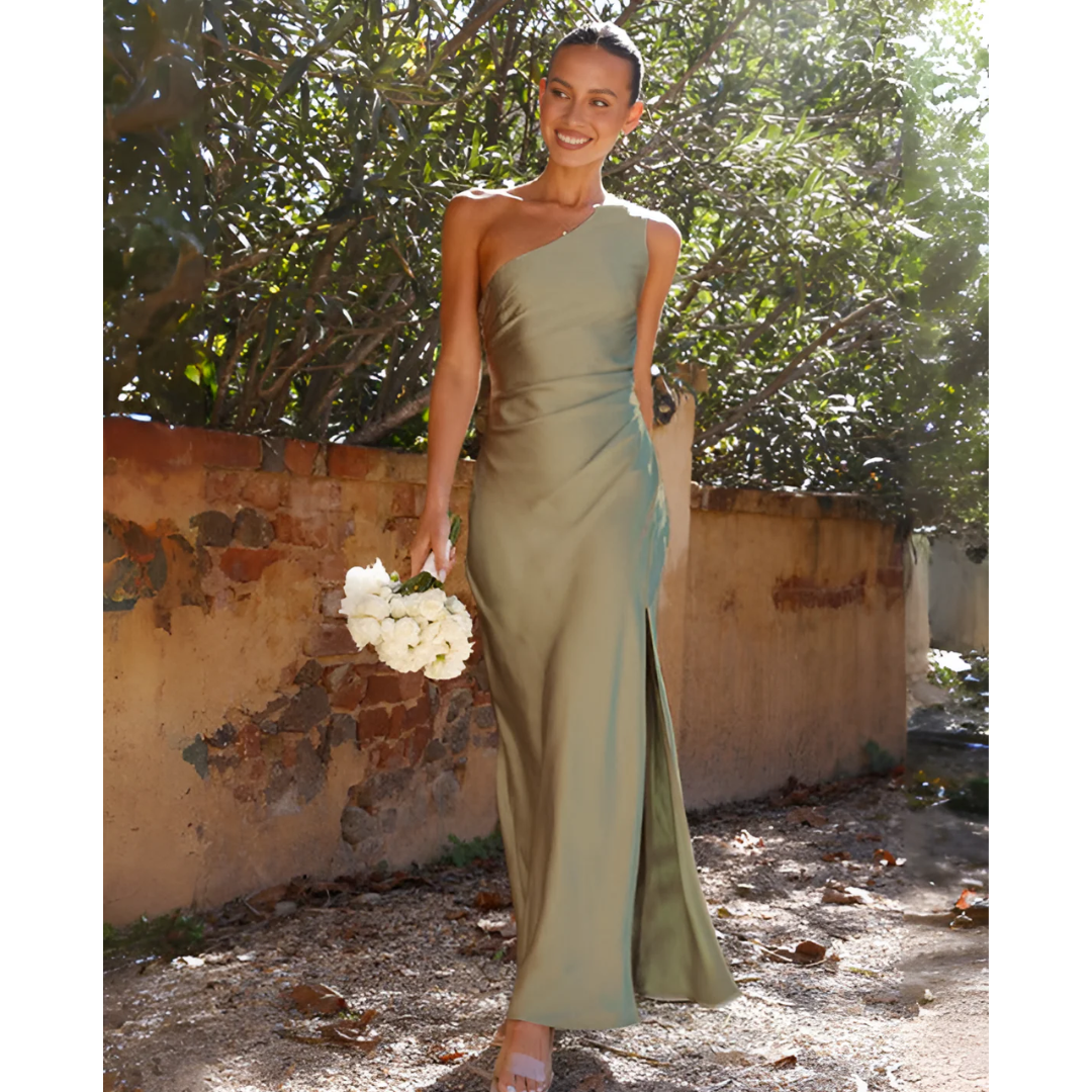 Netta one shoulder maxi dress with slit - front view