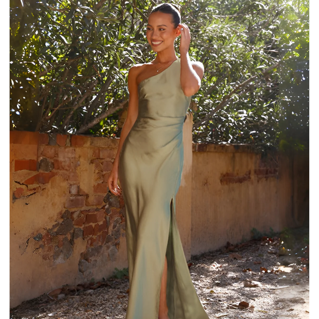 Netta one shoulder maxi dress with slit - side view