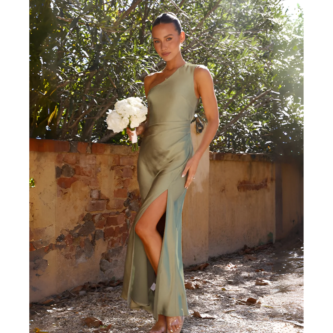 Netta one shoulder maxi dress with slit - styled outfit