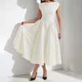 Nicole boat neck fit and flare midi dress - front view