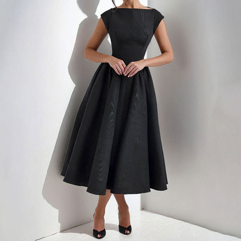 Nicole boat neck fit and flare midi dress - side view