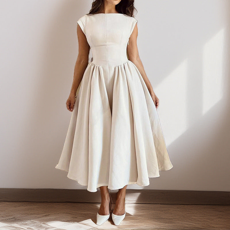 Nicole boat neck fit and flare midi dress - back view