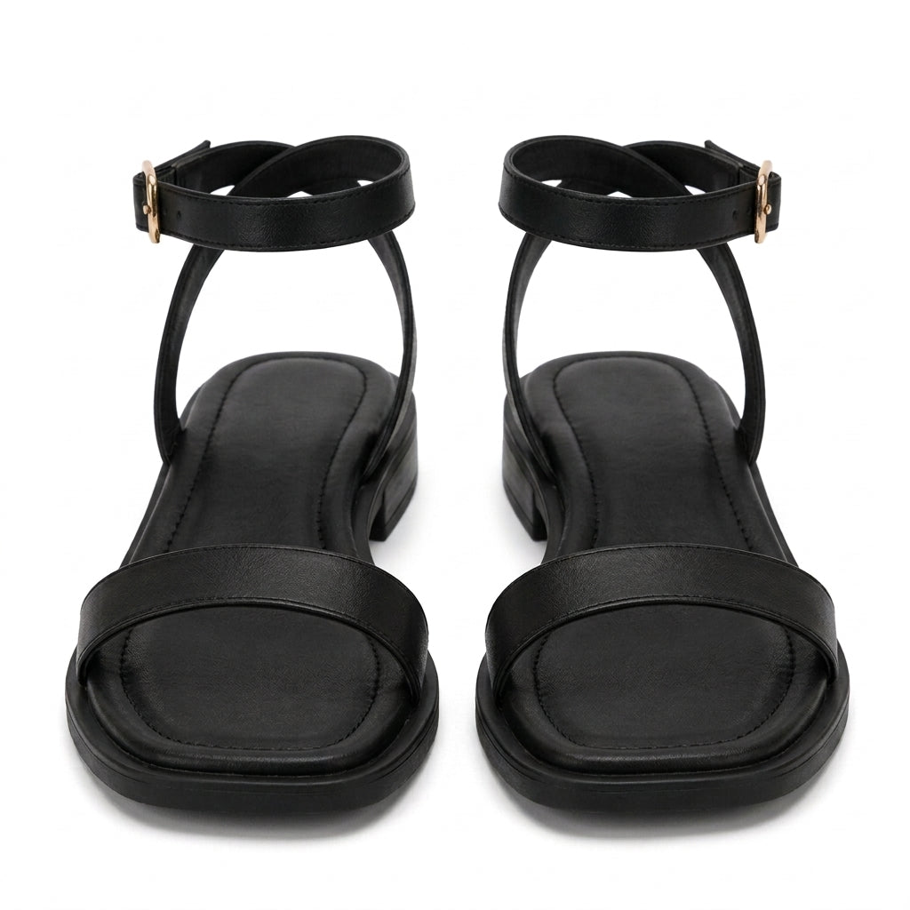 Noor square toe ankle strap flat sandals - detail view