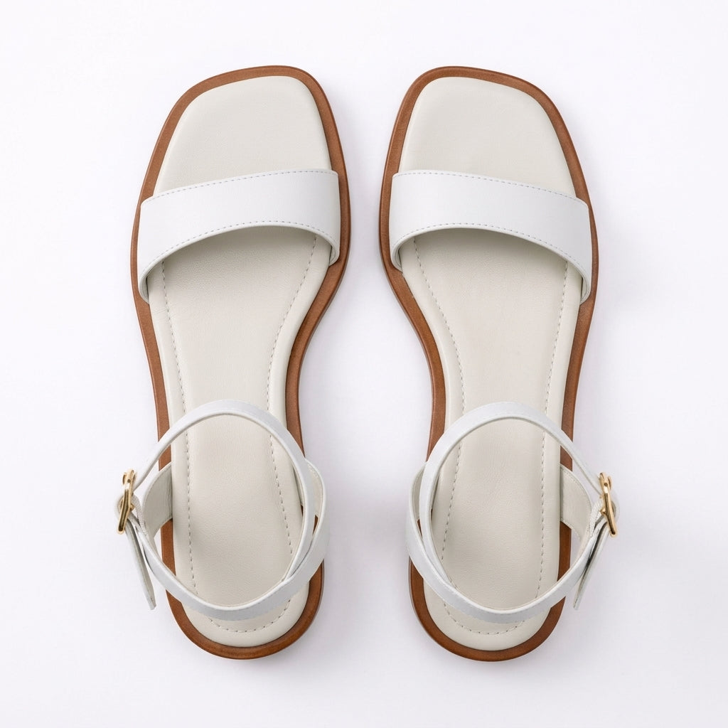 Noor square toe ankle strap flat sandals - full look
