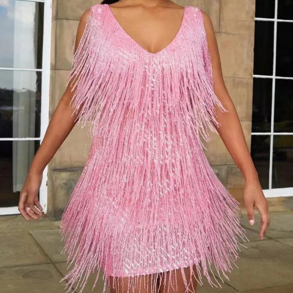 odile fringe mini party dress - full look