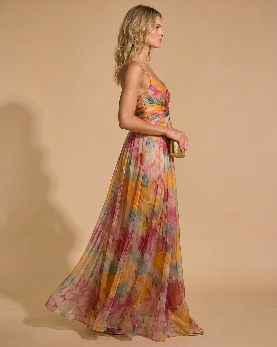 Olivia pleated floral maxi summer dress - color option 1