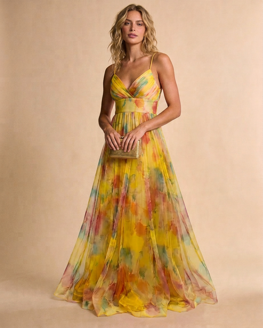 Olivia pleated floral maxi summer dress - styled outfit