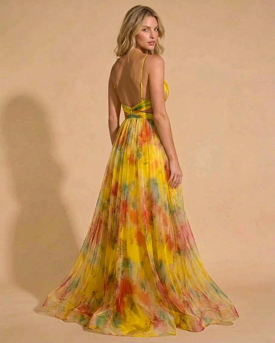 Olivia pleated floral maxi summer dress - full look