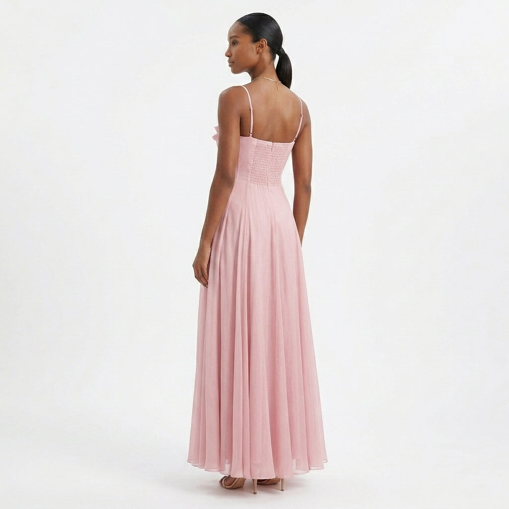 Petra ruffled tulle wedding guest maxi dress - back view