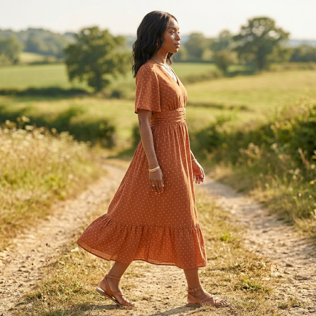 Philippa polka dot V neck midi dress - side view