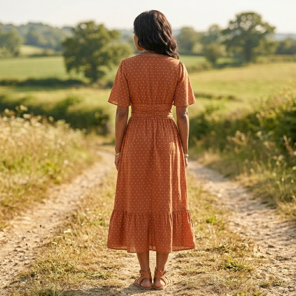 Philippa polka dot V neck midi dress - back view
