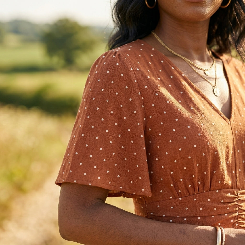 Philippa polka dot V neck midi dress - fabric detail