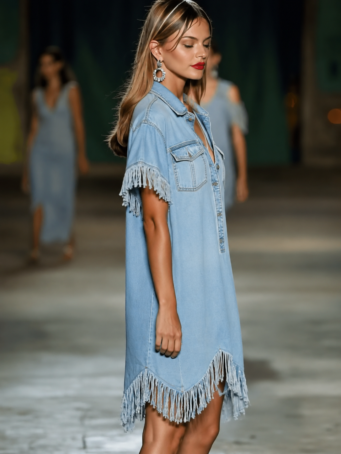 Tiana denim fringe mini dress - back view